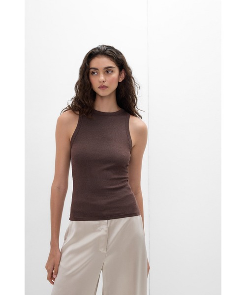 Intimissimi(インティミッシミ)の「ラメ コットンリブ タンクトップ(タンクトップ・レディース・オートミール/サーモンピンク/シルバー/ライトブルー/ブラウン/ブラック/バーガンディー/アクア/タン/サファリグリーン/ライラック/サンドベージュ/グレー/モカ・S/M/L)」の4枚目の写真