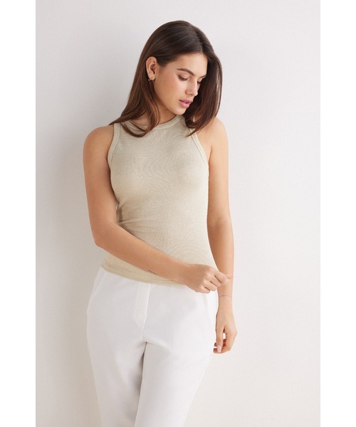 Intimissimi(インティミッシミ)の「ラメ コットンリブ タンクトップ(タンクトップ・レディース・オートミール/サーモンピンク/シルバー/ライトブルー/ブラウン/ブラック/バーガンディー/アクア/タン/サファリグリーン/ライラック/サンドベージュ/グレー/モカ・S/M/L)」の16枚目の写真