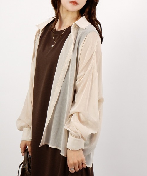 CLOTHY(クロシィ)の「【コーディネートのアクセントに!】カラーシアーシャツ(シャツ/ブラウス・レディース・オフホワイト/ミント/レッド/ブラック/ベージュ・MEDIUM)」の3枚目の写真
