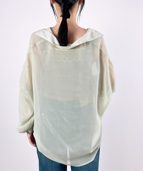 CLOTHY(クロシィ)の「【コーディネートのアクセントに!】カラーシアーシャツ(シャツ/ブラウス・レディース・オフホワイト/ミント/レッド/ブラック/ベージュ・MEDIUM)」の7枚目の写真
