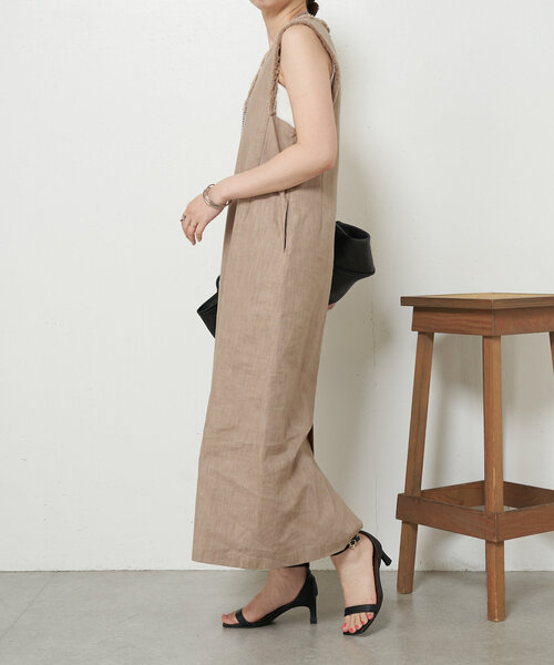 Jena espace merveilleux（ジェナ　エスパスメルヴェイユ）の「【全骨格着痩せ／リネン素材で涼しい】リネンフリンジジャンスカ（ワンピース・レディース・オレンジ/ベージュ/ブラック・FREE）」の7枚目の写真