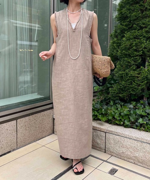 Jena espace merveilleux（ジェナ　エスパスメルヴェイユ）の「【全骨格着痩せ／リネン素材で涼しい】リネンフリンジジャンスカ（ワンピース・レディース・オレンジ/ベージュ/ブラック・FREE）」の3枚目の写真