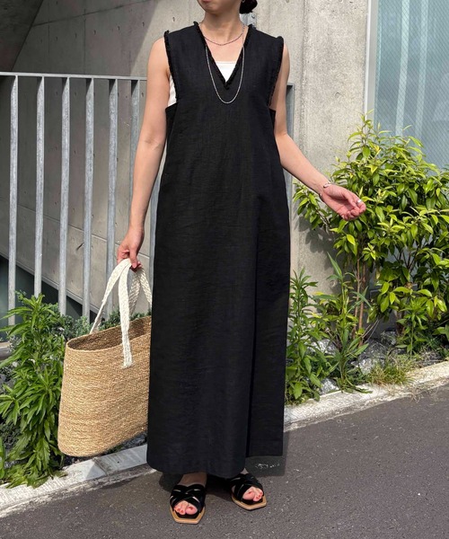 Jena espace merveilleux（ジェナ　エスパスメルヴェイユ）の「【全骨格着痩せ／リネン素材で涼しい】リネンフリンジジャンスカ（ワンピース・レディース・オレンジ/ベージュ/ブラック・FREE）」の2枚目の写真