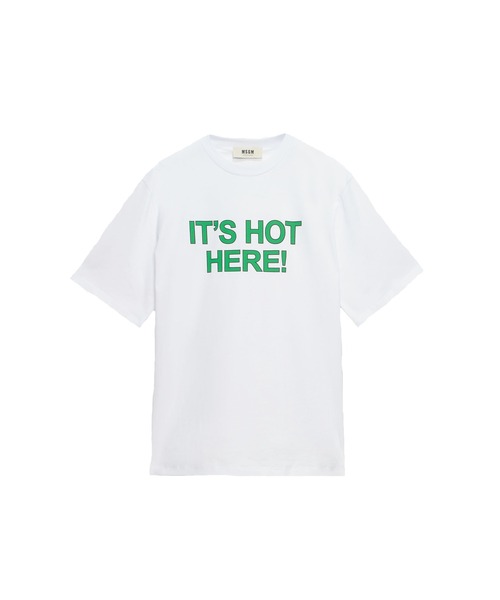 MSGM(エムエスジーエム)の「MSGM FANTASTIC GREEN オーガニックコットンTシャツ「IT'S HOT HERE!」(Tシャツ/カットソー・メンズ・ホワイト・S/M)」の1枚目の写真