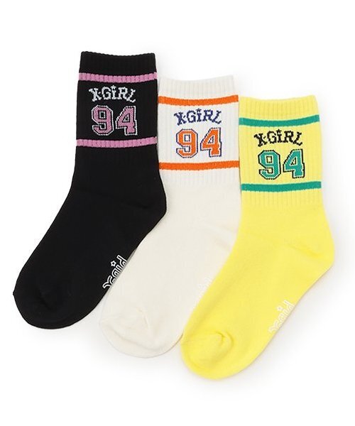 X-girl Stages（エックスガールステージス）の「ナンバリングロゴラインクルーソックス（ソックス/靴下・キッズ・オフホワイト/レモンイエロー/ブラック・19-21cm/15-17cm/13-15cm/17-19cm）」の4枚目の写真