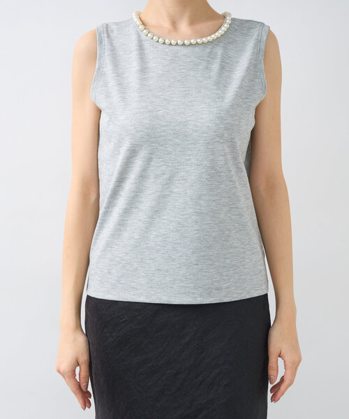 La boutique BonBon（ラブティックボンボン）の「【華やか映えタンク】パール付きタンク（タンクトップ・レディース・ブラック/ホワイト/ライトグレー・FREE）」の13枚目の写真