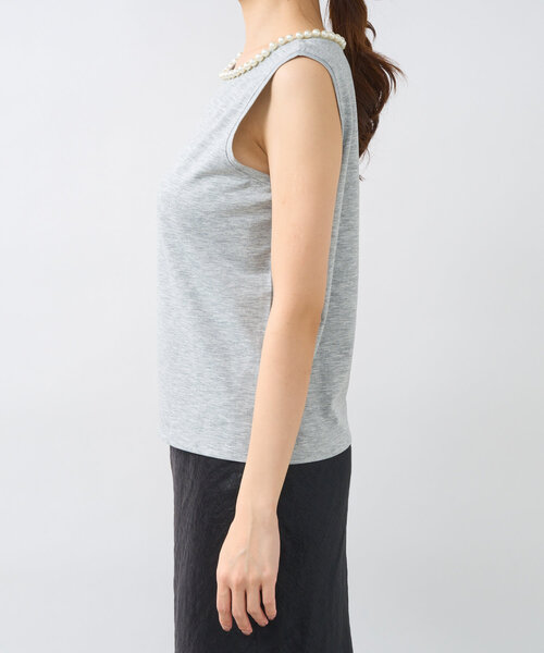 La boutique BonBon（ラブティックボンボン）の「【華やか映えタンク】パール付きタンク（タンクトップ・レディース・ブラック/ホワイト/ライトグレー・FREE）」の14枚目の写真