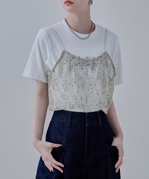 etoll.（エトル）の「ネップメッシュキャミビスチェ（キャミソール・レディース・アイボリー/ブラック/オレンジ・M）」の3枚目の写真