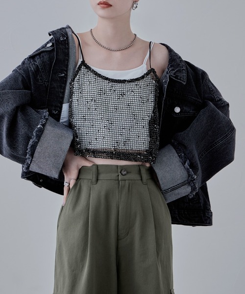 etoll.（エトル）の「ネップメッシュキャミビスチェ（キャミソール・レディース・アイボリー/ブラック/オレンジ・M）」の9枚目の写真