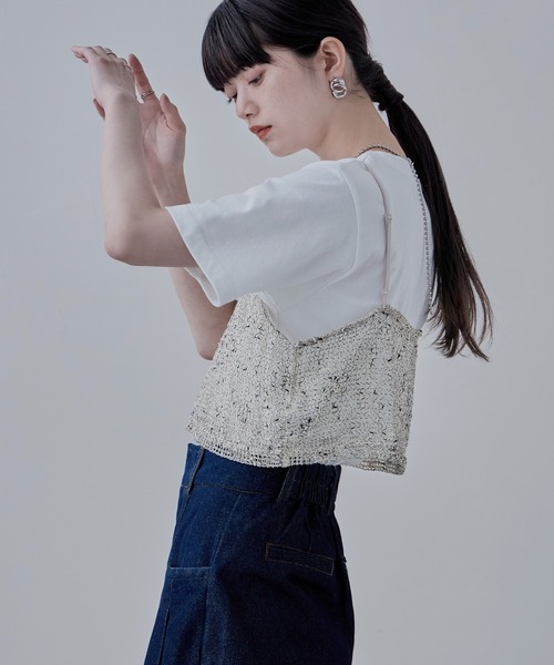 etoll.（エトル）の「ネップメッシュキャミビスチェ（キャミソール・レディース・アイボリー/ブラック/オレンジ・M）」の13枚目の写真