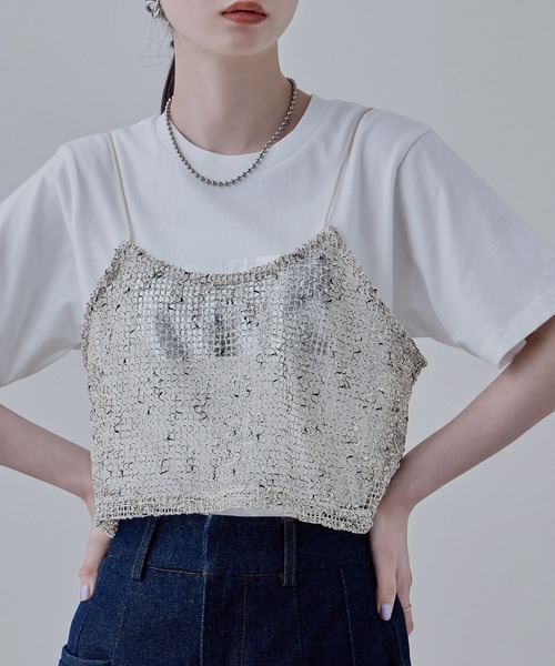 etoll.（エトル）の「ネップメッシュキャミビスチェ（キャミソール・レディース・アイボリー/ブラック/オレンジ・M）」の16枚目の写真