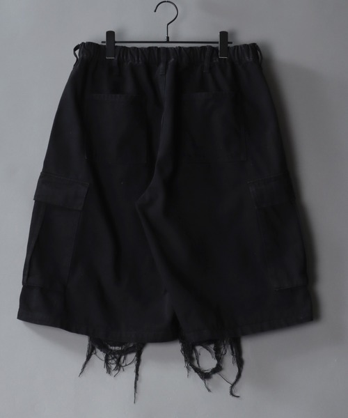 ダメージ加工 ブラック カーゴショートパンツ セール】Clash Denim Cargo Shorts/クラッシュ ダメージ加工