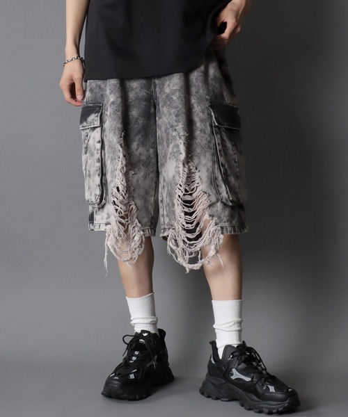 Bohemseo ダメージ加工 グレーショートパンツ BOHEMIAN SEOUL】BOHEMSEO DESTROYED GRAY DENIM SHORTS