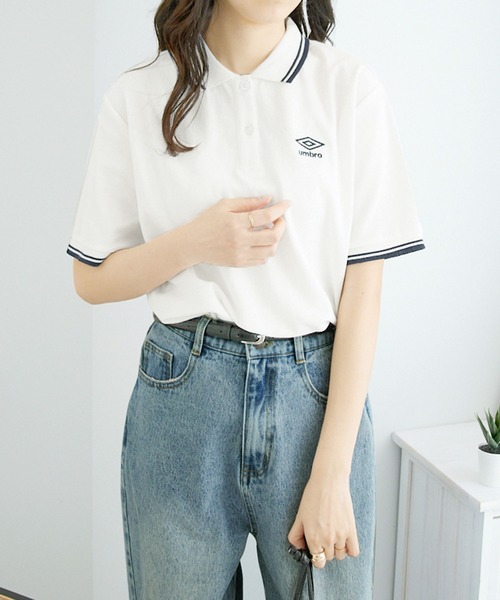 UMBRO(アンブロ)の「UMBRO・alotta別注/アンブロ ワンポイント刺しゅう 配色デザインポロシャツ(ポロシャツ・レディース・ホワイト/ネイビー/チャコール/アイボリー・L/M/3L/LL)」の6枚目の写真
