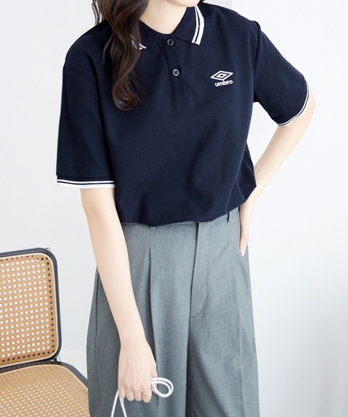 UMBRO(アンブロ)の「UMBRO・alotta別注/アンブロ ワンポイント刺しゅう 配色デザインポロシャツ(ポロシャツ・レディース・ホワイト/ネイビー/チャコール/アイボリー・L/M/3L/LL)」の8枚目の写真