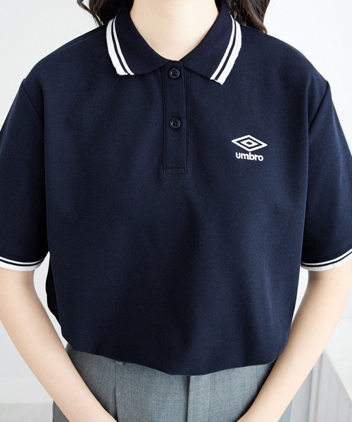 UMBRO(アンブロ)の「UMBRO・alotta別注/アンブロ ワンポイント刺しゅう 配色デザインポロシャツ(ポロシャツ・レディース・ホワイト/ネイビー/チャコール/アイボリー・L/M/3L/LL)」の15枚目の写真