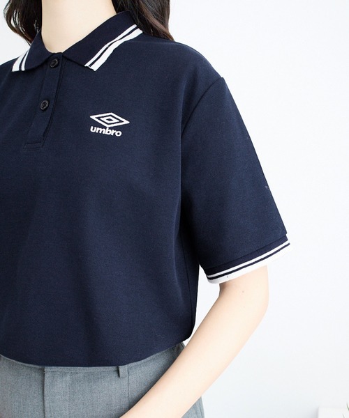 UMBRO(アンブロ)の「UMBRO・alotta別注/アンブロ ワンポイント刺しゅう 配色デザインポロシャツ(ポロシャツ・レディース・ホワイト/ネイビー/チャコール/アイボリー・L/M/3L/LL)」の16枚目の写真