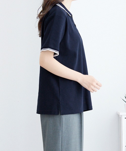 UMBRO(アンブロ)の「UMBRO・alotta別注/アンブロ ワンポイント刺しゅう 配色デザインポロシャツ(ポロシャツ・レディース・ホワイト/ネイビー/チャコール/アイボリー・L/M/3L/LL)」の18枚目の写真