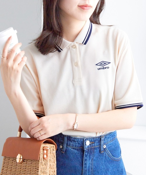 UMBRO(アンブロ)の「UMBRO・alotta別注/アンブロ ワンポイント刺しゅう 配色デザインポロシャツ(ポロシャツ・レディース・ホワイト/ネイビー/チャコール/アイボリー・L/M/3L/LL)」の5枚目の写真