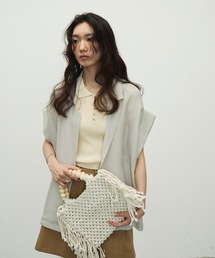 Wooden beaded handle macrame bag/ウッドビーズハンドル マクラメバッグ