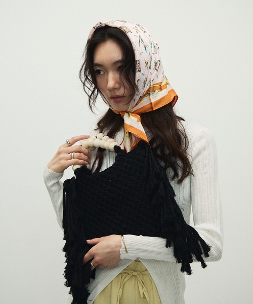 Wooden beaded handle macrame bag/ウッドビーズハンドル マクラメ