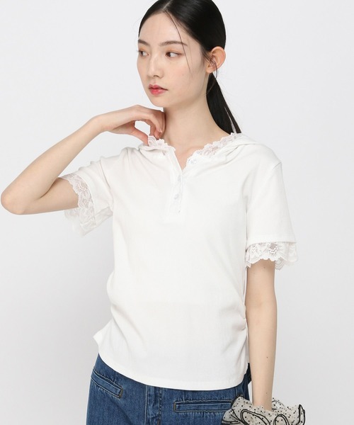 3.3 Field Trip （3.3フィールドトリップ）の「3.3 Field Trip／レースフード半袖パーカー（Tシャツ/カットソー・レディース・ブラック/ホワイト/グレー・FREE）」の2枚目の写真