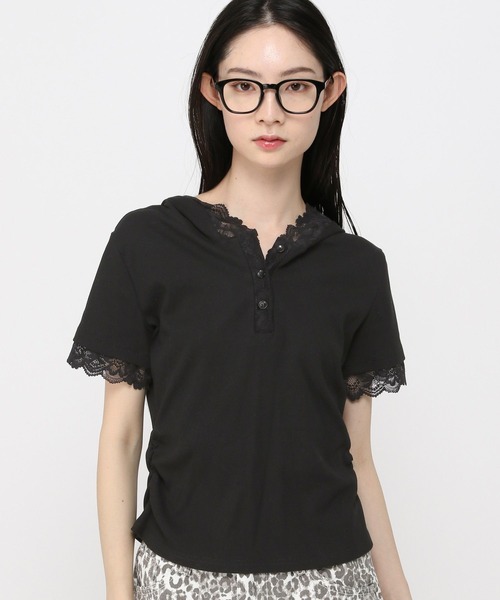 3.3 Field Trip （3.3フィールドトリップ）の「3.3 Field Trip／レースフード半袖パーカー（Tシャツ/カットソー・レディース・ブラック/ホワイト/グレー・FREE）」の3枚目の写真