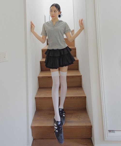 3.3 Field Trip （3.3フィールドトリップ）の「3.3 Field Trip／レースフード半袖パーカー（Tシャツ/カットソー・レディース・ブラック/ホワイト/グレー・FREE）」の8枚目の写真