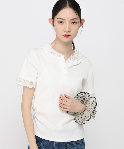 3.3 Field Trip （3.3フィールドトリップ）の「3.3 Field Trip／レースフード半袖パーカー（Tシャツ/カットソー・レディース・ブラック/ホワイト/グレー・FREE）」の20枚目の写真