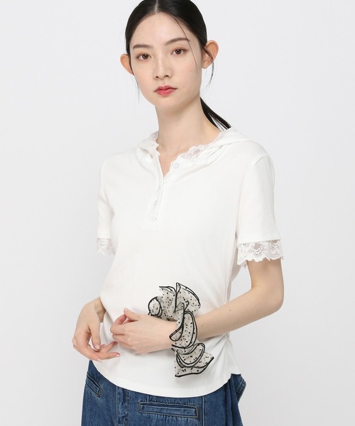 3.3 Field Trip （3.3フィールドトリップ）の「3.3 Field Trip／レースフード半袖パーカー（Tシャツ/カットソー・レディース・ブラック/ホワイト/グレー・FREE）」の19枚目の写真