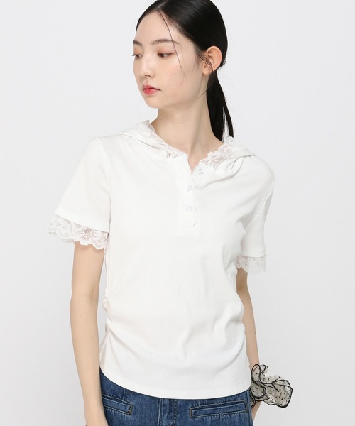 3.3 Field Trip （3.3フィールドトリップ）の「3.3 Field Trip／レースフード半袖パーカー（Tシャツ/カットソー・レディース・ブラック/ホワイト/グレー・FREE）」の18枚目の写真