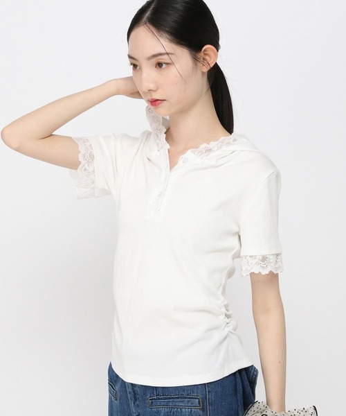 3.3 Field Trip （3.3フィールドトリップ）の「3.3 Field Trip／レースフード半袖パーカー（Tシャツ/カットソー・レディース・ブラック/ホワイト/グレー・FREE）」の16枚目の写真