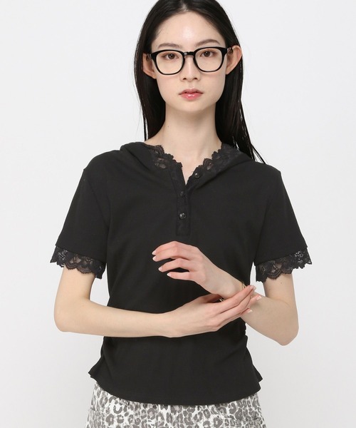 3.3 Field Trip （3.3フィールドトリップ）の「3.3 Field Trip／レースフード半袖パーカー（Tシャツ/カットソー・レディース・ブラック/ホワイト/グレー・FREE）」の11枚目の写真