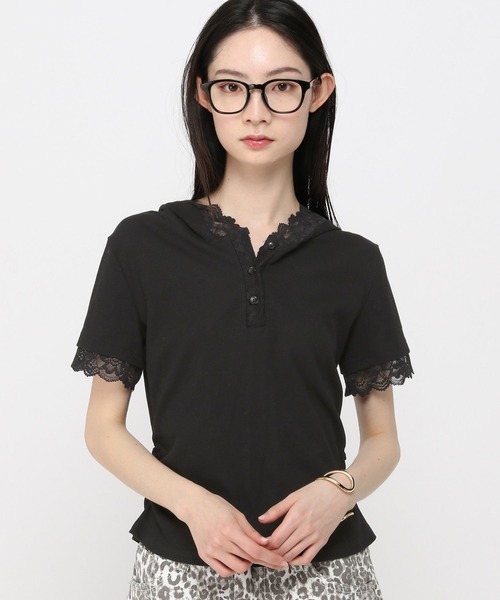 3.3 Field Trip （3.3フィールドトリップ）の「3.3 Field Trip／レースフード半袖パーカー（Tシャツ/カットソー・レディース・ブラック/ホワイト/グレー・FREE）」の9枚目の写真