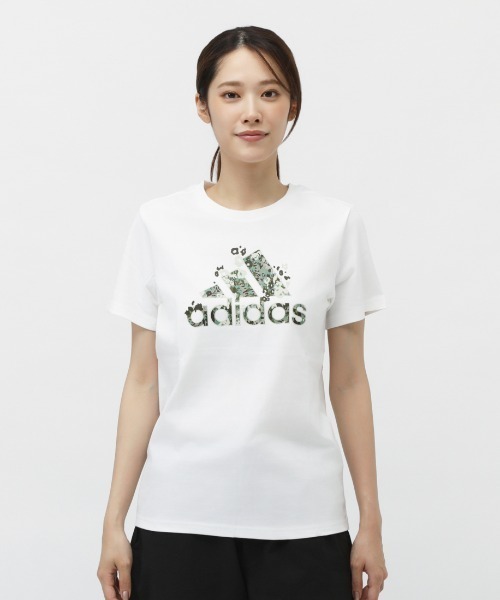 adidas（アディダス）の「アディダス adidas フローラル バッジ オブ スポーツ グラフィック半袖Tシャツ（Tシャツ/カットソー・レディース・ホワイト/ライラック/ブラック・S/M/L/XL）」の2枚目の写真