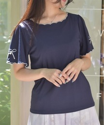 axes femme | リボン×スカラップ刺繍プルオーバー(Tシャツ/カットソー)