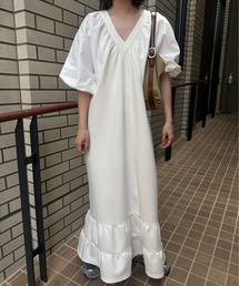 different materials v neck tiered op / ディファレントマテリアルズvネックティアードワンピ