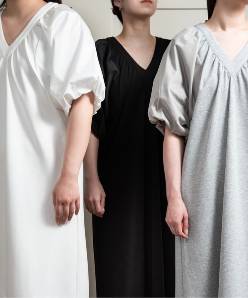 lawgy(ラウジー)の「different materials v neck tiered op / ディファレントマテリアルズvネックティアードワンピ(ワンピース・レディース・ブラック/グレー/ホワイト・FREE)」の7枚目の写真