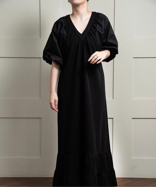 lawgy(ラウジー)の「different materials v neck tiered op / ディファレントマテリアルズvネックティアードワンピ(ワンピース・レディース・ブラック/グレー/ホワイト・FREE)」の5枚目の写真