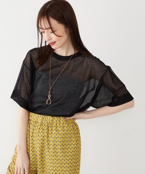 SHIPS Colors(シップス カラーズ)の「SHIPS Colors:〈手洗い可能〉シアー ニット TEE(ニット/セーター・レディース・ベージュ/ライトグレー/ブラック・ONE SIZE)」の1枚目の写真