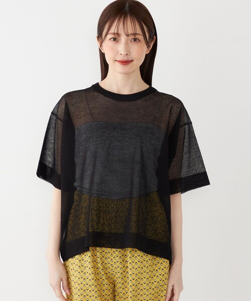 SHIPS Colors(シップス カラーズ)の「SHIPS Colors:〈手洗い可能〉シアー ニット TEE(ニット/セーター・レディース・ベージュ/ライトグレー/ブラック・ONE SIZE)」の5枚目の写真
