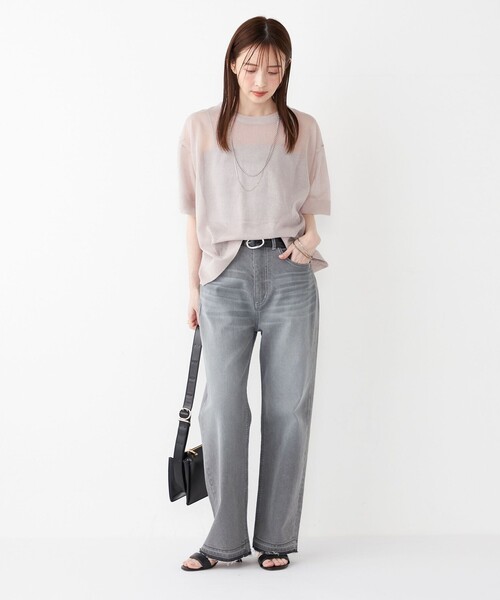 SHIPS Colors(シップス カラーズ)の「SHIPS Colors:〈手洗い可能〉シアー ニット TEE(ニット/セーター・レディース・ベージュ/ライトグレー/ブラック・ONE SIZE)」の9枚目の写真