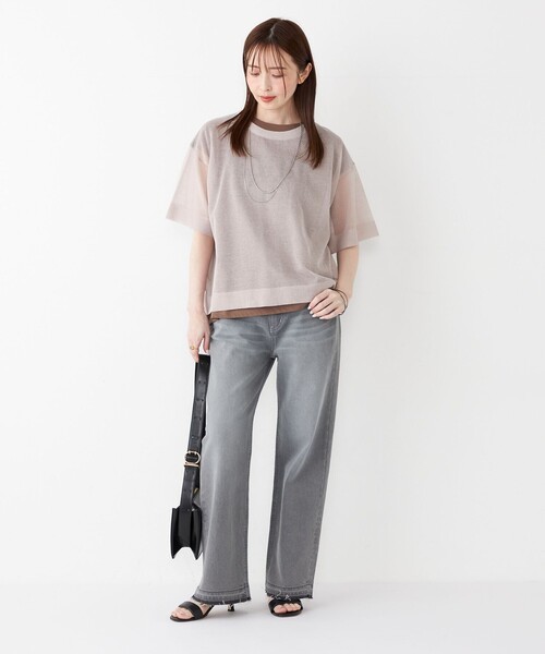 SHIPS Colors(シップス カラーズ)の「SHIPS Colors:〈手洗い可能〉シアー ニット TEE(ニット/セーター・レディース・ベージュ/ライトグレー/ブラック・ONE SIZE)」の10枚目の写真