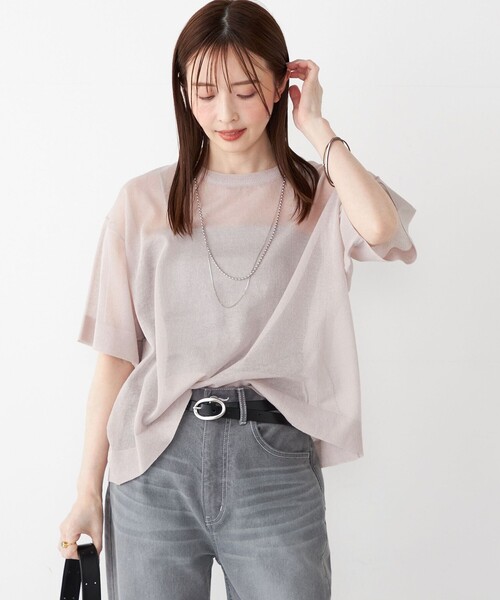 SHIPS Colors(シップス カラーズ)の「SHIPS Colors:〈手洗い可能〉シアー ニット TEE(ニット/セーター・レディース・ベージュ/ライトグレー/ブラック・ONE SIZE)」の18枚目の写真