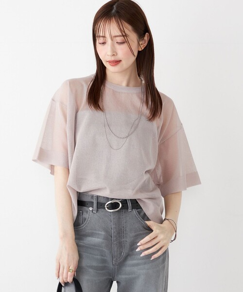 SHIPS Colors(シップス カラーズ)の「SHIPS Colors:〈手洗い可能〉シアー ニット TEE(ニット/セーター・レディース・ベージュ/ライトグレー/ブラック・ONE SIZE)」の19枚目の写真