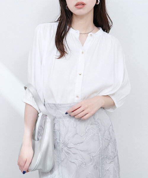 美品 ノンブルアンペール シルク混ブラウス 日本製 シャツ 白