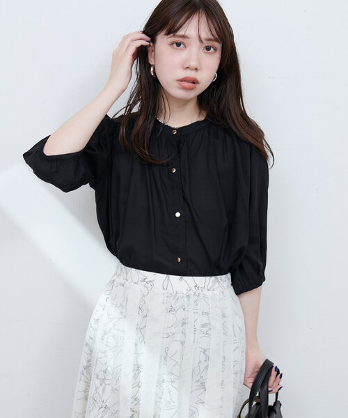 麻混ギャザーブラウス（シャツ/ブラウス）｜natural couture