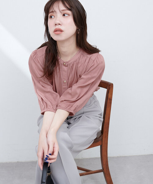 麻混ギャザーブラウス（シャツ/ブラウス）｜natural couture