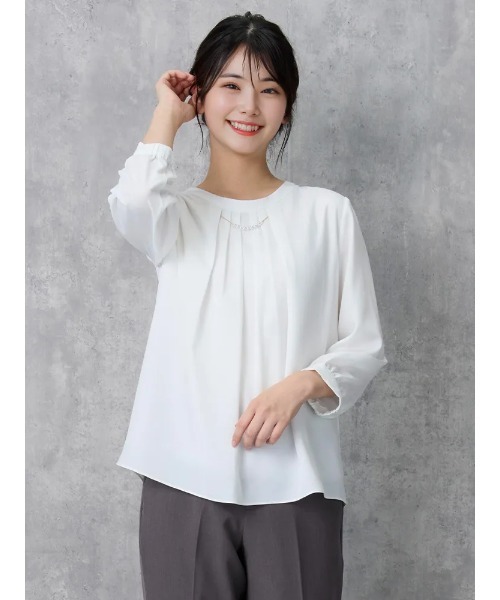 HARUYAMA(ハルヤマ)の「【透けにくい】フロントパ-ル取り外し 2WAYブラウス 7分袖 2枚仕立て UVカット SOFFICE(シャツ/ブラウス・レディース・オフホワイト/ライトピンク/イエロー・M/LL/S/L)」の2枚目の写真