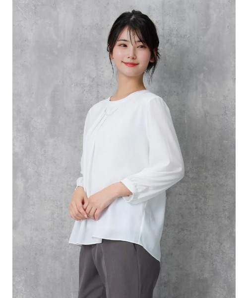 HARUYAMA(ハルヤマ)の「【透けにくい】フロントパ-ル取り外し 2WAYブラウス 7分袖 2枚仕立て UVカット SOFFICE(シャツ/ブラウス・レディース・オフホワイト/ライトピンク/イエロー・M/LL/S/L)」の4枚目の写真